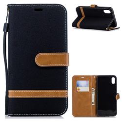 Jeans Cowboy Denim Leather Wallet Case for iPhone Xr (6.1 inch) - Black