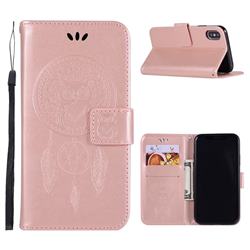 Intricate Embossing Owl Campanula Leather Wallet Case for iPhone Xr (6.1 inch) - Rose Gold