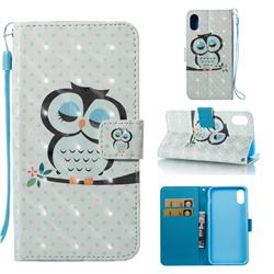 Sweet Owl 3D Painted Leather Wallet Case for iPhone Xr (6.1 inch)