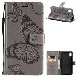 Embossing 3D Butterfly Leather Wallet Case for iPhone Xr (6.1 inch) - Gray