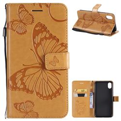 Embossing 3D Butterfly Leather Wallet Case for iPhone Xr (6.1 inch) - Yellow