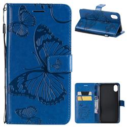 Embossing 3D Butterfly Leather Wallet Case for iPhone Xr (6.1 inch) - Blue