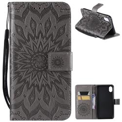 Embossing Sunflower Leather Wallet Case for iPhone Xr (6.1 inch) - Gray