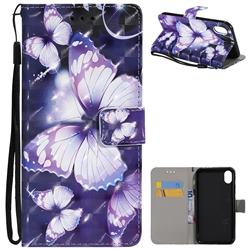 Violet butterfly 3D Painted Leather Wallet Case for iPhone Xr (6.1 inch)