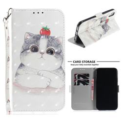 Cute Tomato Cat 3D Painted Leather Wallet Phone Case for iPhone Xr (6.1 inch)
