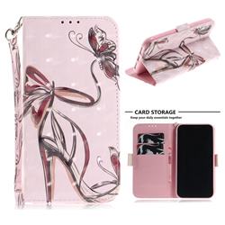 Butterfly High Heels 3D Painted Leather Wallet Phone Case for iPhone Xr (6.1 inch)