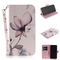 Magnolia Flower Hand Strap Leather Wallet Case for iPhone Xr (6.1 inch)