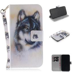 Snow Wolf Hand Strap Leather Wallet Case for iPhone Xr (6.1 inch)