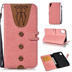 Ladies Bow Clothes Pattern Leather Wallet Phone Case for iPhone Xr (6.1 inch) - Pink