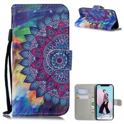 Oil Painting Mandala 3D Painted Leather Wallet Phone Case for iPhone Xr (6.1 inch)