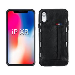 Luxury Shatter-resistant Leather Coated Card Phone Case for iPhone Xr (6.1 inch) - Black