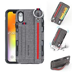 British Style Canvas Pattern Multi-function Leather Phone Case for iPhone Xr (6.1 inch) - Gray