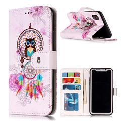 Wind Chimes Owl 3D Relief Oil PU Leather Wallet Case for iPhone Xr (6.1 inch)