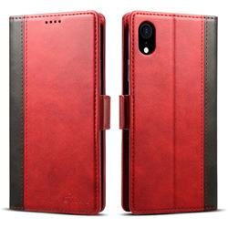 Suteni Calf Stripe Dual Color Leather Wallet Flip Case for iPhone Xr (6.1 inch) - Red