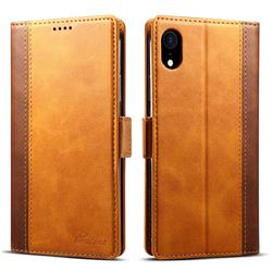 Suteni Calf Stripe Dual Color Leather Wallet Flip Case for iPhone Xr (6.1 inch) - Khaki