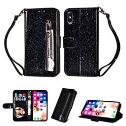 Glitter Shine Leather Zipper Wallet Phone Case for iPhone Xr (6.1 inch) - Black