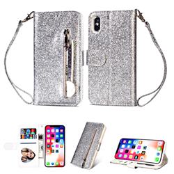 Glitter Shine Leather Zipper Wallet Phone Case for iPhone Xr (6.1 inch) - Silver