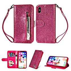 Glitter Shine Leather Zipper Wallet Phone Case for iPhone Xr (6.1 inch) - Rose