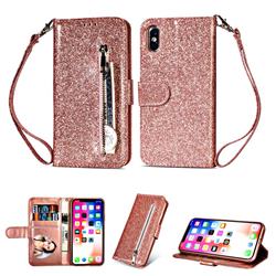 Glitter Shine Leather Zipper Wallet Phone Case for iPhone Xr (6.1 inch) - Pink