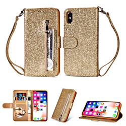 Glitter Shine Leather Zipper Wallet Phone Case for iPhone Xr (6.1 inch) - Gold