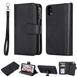 Retro Luxury Multifunction Zipper Leather Phone Wallet for iPhone Xr (6.1 inch) - Black