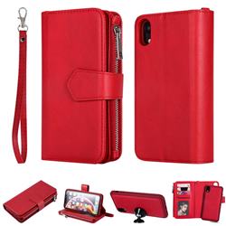 Retro Luxury Multifunction Zipper Leather Phone Wallet for iPhone Xr (6.1 inch) - Red