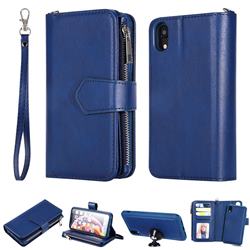 Retro Luxury Multifunction Zipper Leather Phone Wallet for iPhone Xr (6.1 inch) - Blue