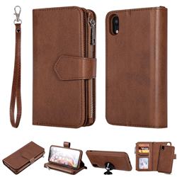 Retro Luxury Multifunction Zipper Leather Phone Wallet for iPhone Xr (6.1 inch) - Brown