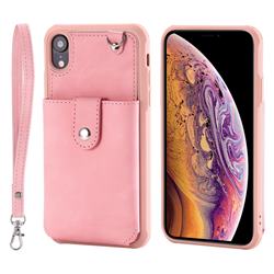 Retro Luxury Anti-fall Mirror Leather Phone Back Cover for iPhone Xr (6.1 inch) - Pink