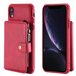 Retro Luxury Multifunction Zipper Leather Phone Back Cover for iPhone Xr (6.1 inch) - Red