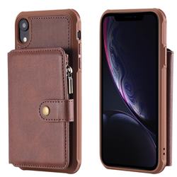 Retro Luxury Multifunction Zipper Leather Phone Back Cover for iPhone Xr (6.1 inch) - Coffee