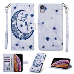 Moon Flower Marble Leather Wallet Phone Case for iPhone Xr (6.1 inch) - Blue