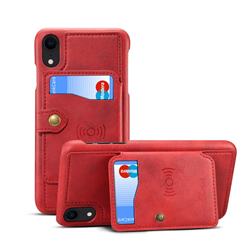 Suteni Retro Classic Zipper Buttons Card Slots Phone Cover for iPhone Xr (6.1 inch) - Red