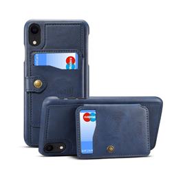 Suteni Retro Classic Zipper Buttons Card Slots Phone Cover for iPhone Xr (6.1 inch) - Blue