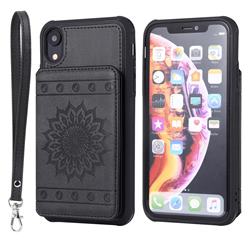 Luxury Embossing Sunflower Multifunction Leather Back Cover for iPhone Xr (6.1 inch) - Black