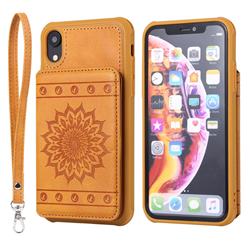 Luxury Embossing Sunflower Multifunction Leather Back Cover for iPhone Xr (6.1 inch) - Brown