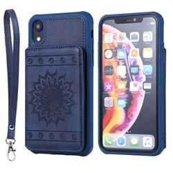 Luxury Embossing Sunflower Multifunction Leather Back Cover for iPhone Xr (6.1 inch) - Blue