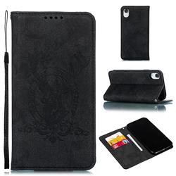 Retro Intricate Embossing Elk Seal Leather Wallet Case for iPhone Xr (6.1 inch) - Black