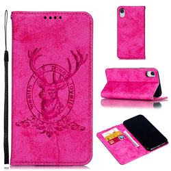 Retro Intricate Embossing Elk Seal Leather Wallet Case for iPhone Xr (6.1 inch) - Rose