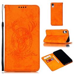 Retro Intricate Embossing Elk Seal Leather Wallet Case for iPhone Xr (6.1 inch) - Orange