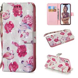 Flamingo 3D Painted Leather Wallet Phone Case for iPhone Xr (6.1 inch)