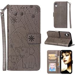 Embossing Fireworks Elephant Leather Wallet Case for iPhone Xr (6.1 inch) - Gray