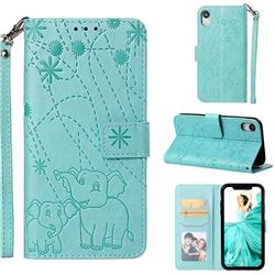 Embossing Fireworks Elephant Leather Wallet Case for iPhone Xr (6.1 inch) - Green