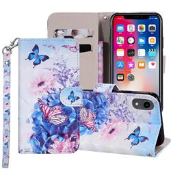 Pansy Butterfly 3D Painted Leather Phone Wallet Case Cover for iPhone Xr (6.1 inch)