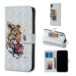 Toothed Tiger 3D Painted Leather Phone Wallet Case for iPhone Xr (6.1 inch)