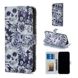 Skull Flower 3D Painted Leather Phone Wallet Case for iPhone Xr (6.1 inch)