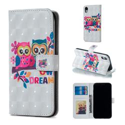 Couple Owl 3D Painted Leather Phone Wallet Case for iPhone Xr (6.1 inch)