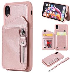 Classic Luxury Buckle Zipper Anti-fall Leather Phone Back Cover for iPhone Xr (6.1 inch) - Pink
