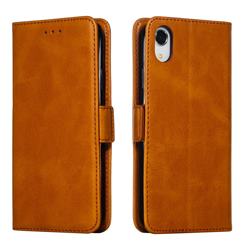 Retro Classic Calf Pattern Leather Wallet Phone Case for iPhone Xr (6.1 inch) - Yellow