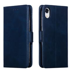 Retro Classic Calf Pattern Leather Wallet Phone Case for iPhone Xr (6.1 inch) - Blue